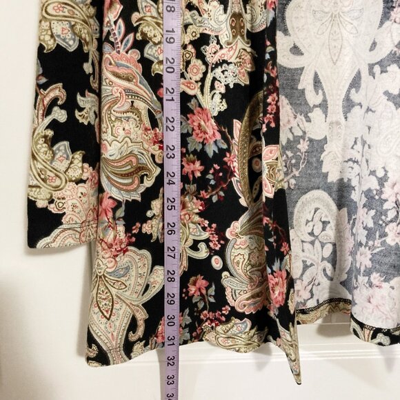 KIM & CO. Dark floral and paisley print open front cardigan ~ MEDIUM sweater - Picture 6 of 15
